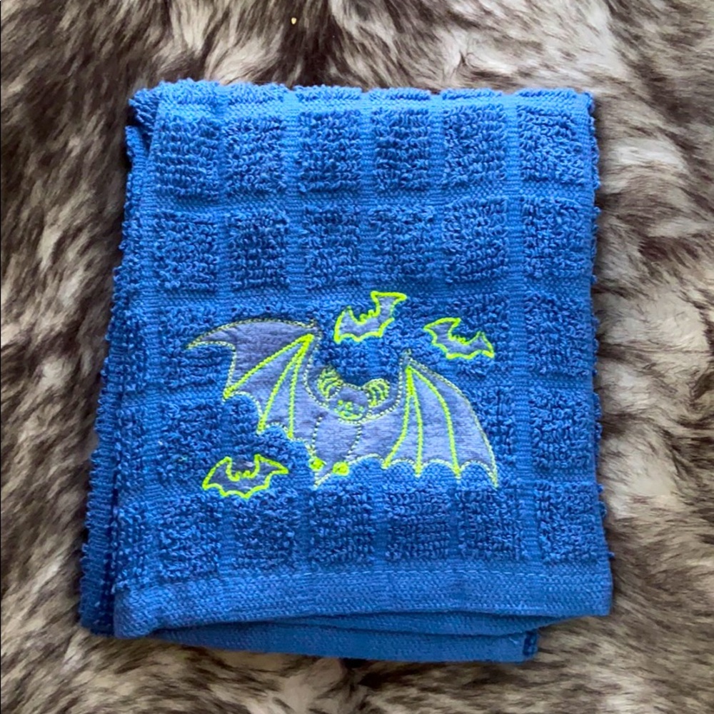 Machine embroidered dish towel benefits bat rescue